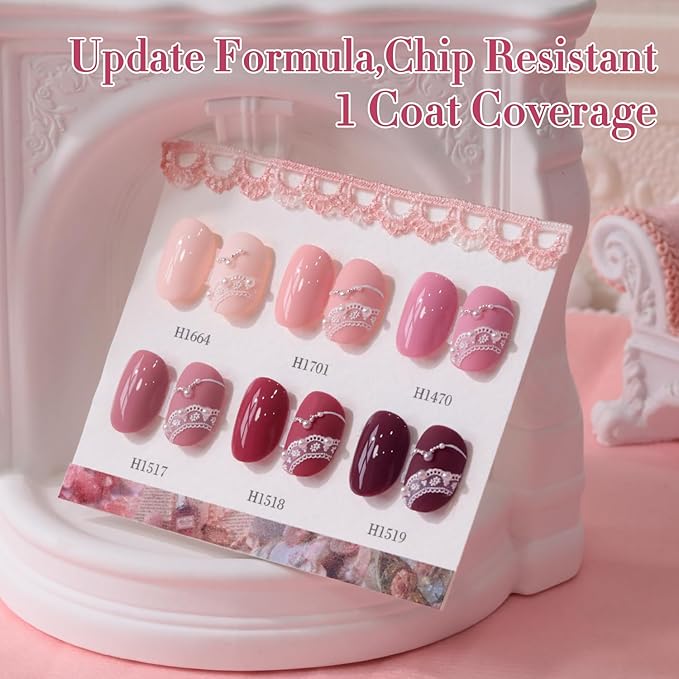 Double Rhythm 6 Pcs Hema Free Gel Polish Set 0.50 OZ Same Color Same Bottle Soak Off Neutral Natural Milky Gel Polish Kit Nail Art Manicure Salon DIY (Nude Pink Rose Burgundy-H6-3)