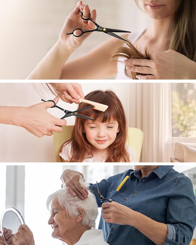 Hair Cutting Scissors Thinning Shears Kit ULG Professional Barber Hairdressing Texturizing Salon Razor Edge Scissor Japanese Stainless Steel 6.5 inch BLK
