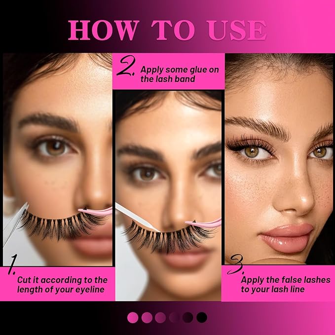 Veleasha Lashes Wispy False Eyelashes 100% Handmade Eyelashes Natural Look Fake Lashes Lightweight Lashes with Soft Clear Band & Lash Glue and Tweezers 5 Pairs Pack (G2 Kit)
