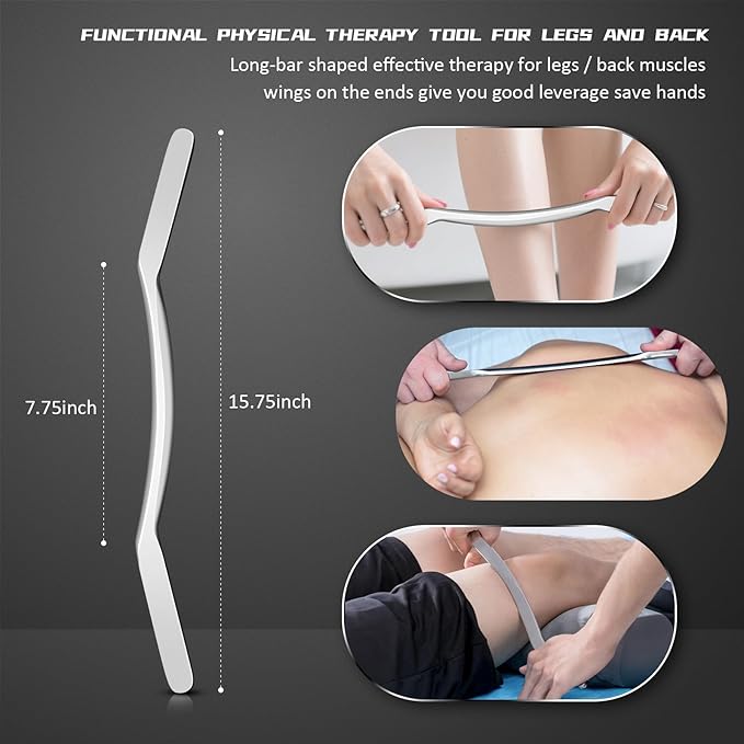 15.75" Muscle Scraper Tool for Back & Legs, Long Bar Myofascial Massage Release Tool, Stainless Steel Scraping Tool Physical Therapy, IASTM Fascia Scraper, Guasha Tool for Body Skin Neck