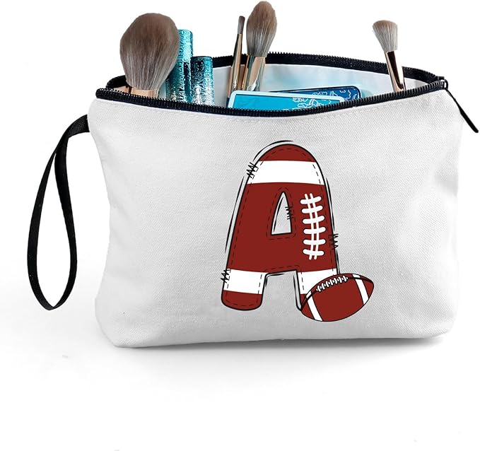 ARIOSEY Football Initial Birthday Graduation Gifts Cosmetic Travel Toiletry Bags Football Accessories Party Favors for Women Girls Daughter Niece Team Coach Friends,Christmas-A