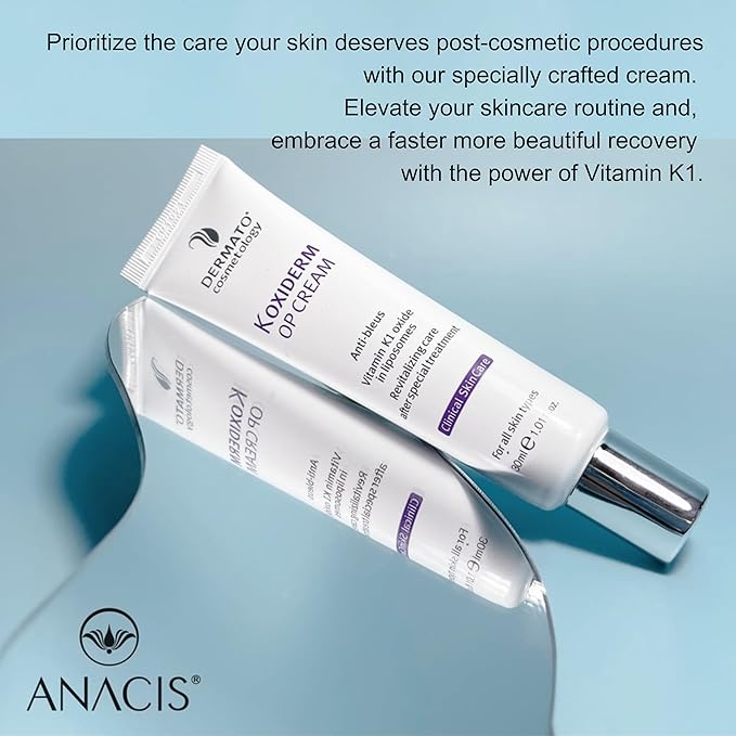 Anacis Vitamin K1 Oxiderm Cream Minimizing Appearance of Old and New Scars, Dark Eye Circles, Bruises, Varicose Veins, Purpura and Redness 1.01Oz