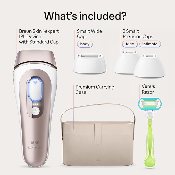 Braun Smart IPL, Vogue’s Best Hair Removal Device, Skin i·Expert Pro 7: at Home Laser Hair Removal, Permanent Visible Hair Reduction, Free App, Vanity Case, Venus Razor, 4 Smart Heads, IPL7387