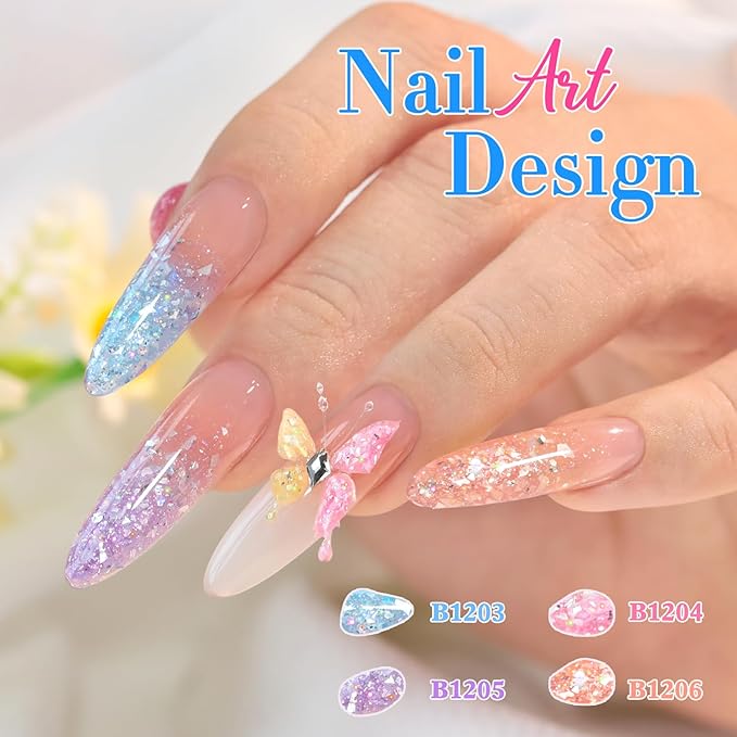 Double Rhythm 0.5Oz Glitter Gel Polish Same Color Same Bollte Shimmer Reflective Color for Nail Art Salon DIY Soak Off 15ml Nail Lamp Gel Polish at Home (Shell Rose-B1207)
