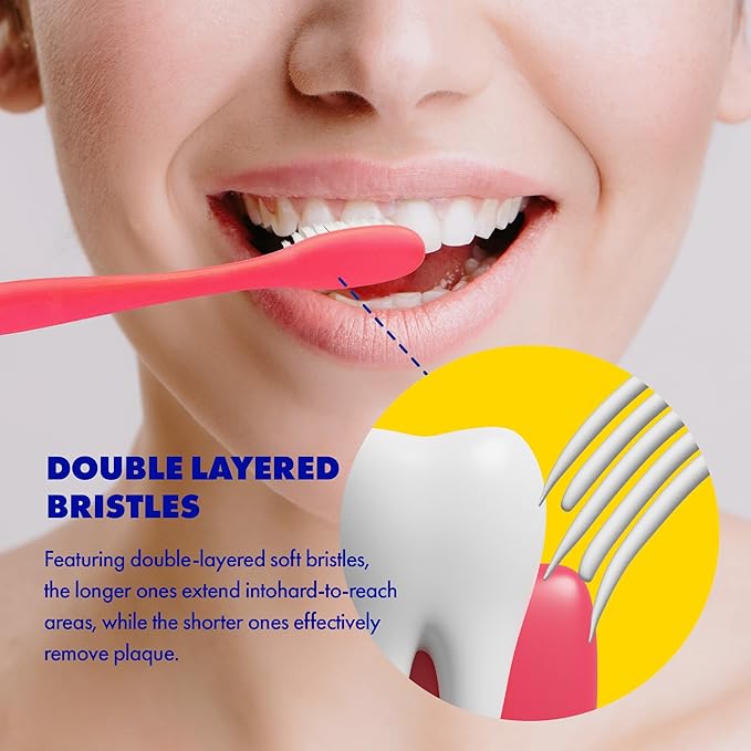 WAY.V Extra Soft Toothbrush Refill for Adults Sensitive Gums and Teeth with Individual Head Covers, 14 Pcs Manual Toothbrushes - Family and Guests - Pink (14 Counts, Soft Bristle)