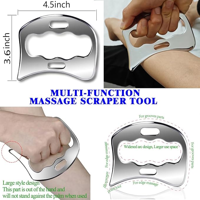 Professional Muscle Scraper Tool Set, Guasha Stainless Steel Physical Therapy Massage Tools with Storage Case, 3-Piece