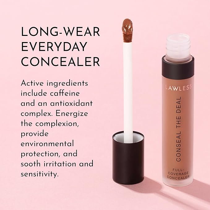 Lawless Conseal The Deal Lightweight Longwear Everyday Concealer - Clove - with Antioxidants and Caffeine to Reduce Dark Circles and Puffiness. Long-Wearing and Self-Setting, Silicone-Free - 5 ml.