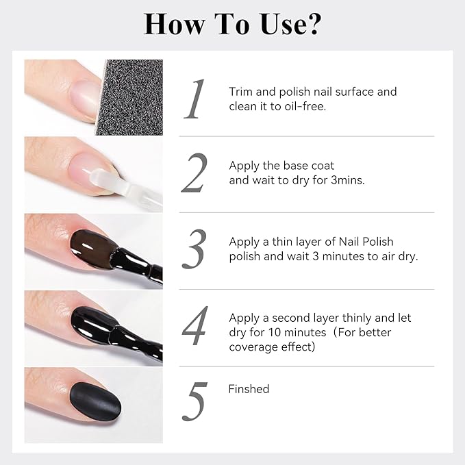 Black Matte Nail Polish, Air Quick Dry Nail Lacquer Matte Finish Effect, Nail Art Varnish Long Lasting & Fast Drying Velvet Nail Polish for Nail Art