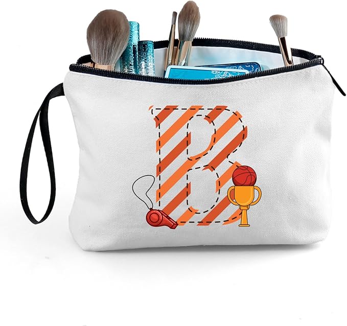ARIOSEY Basketball Gifts Monogrammed Cosmetic Travel Makeup Bag Basketball Accessories Graduation Birthday Gifts for Girls Coaches Daughters Team Friend Mom Player-B