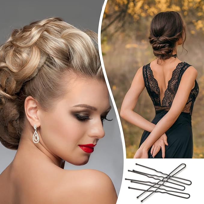 100PCS 2.4Inch U Shaped Hair Pins,Black Bobby Pins for All Hair Types,Hair Pins for Women,Pain-Free U Pins for Buns With Box(Black)