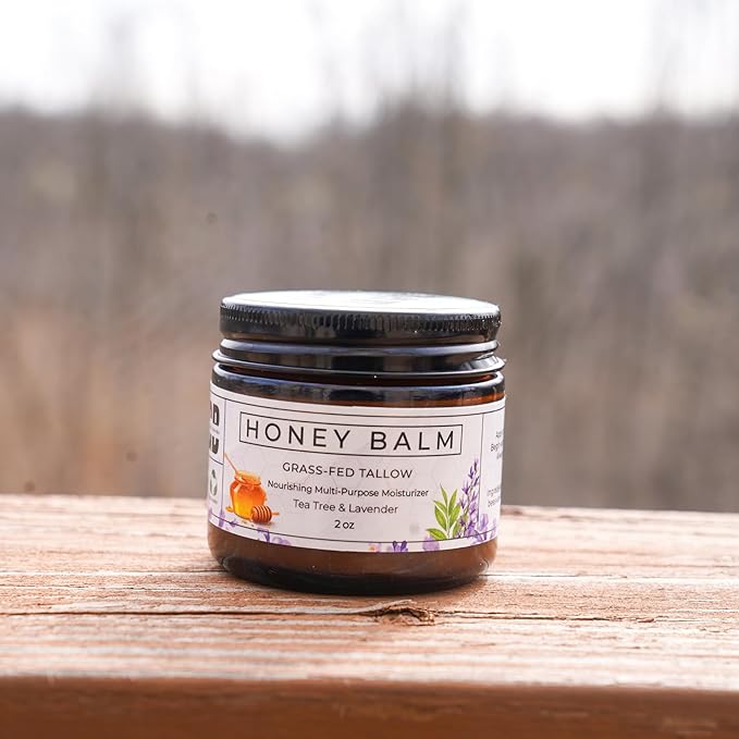 Tallow and Honey Balm, Organic Body Butter, Grass-Fed Beef Tallow for Skin, Soothing All-Natural Moisturizer for Body and Face | Made in USA - 2 oz (Tea Tree & Lavender)