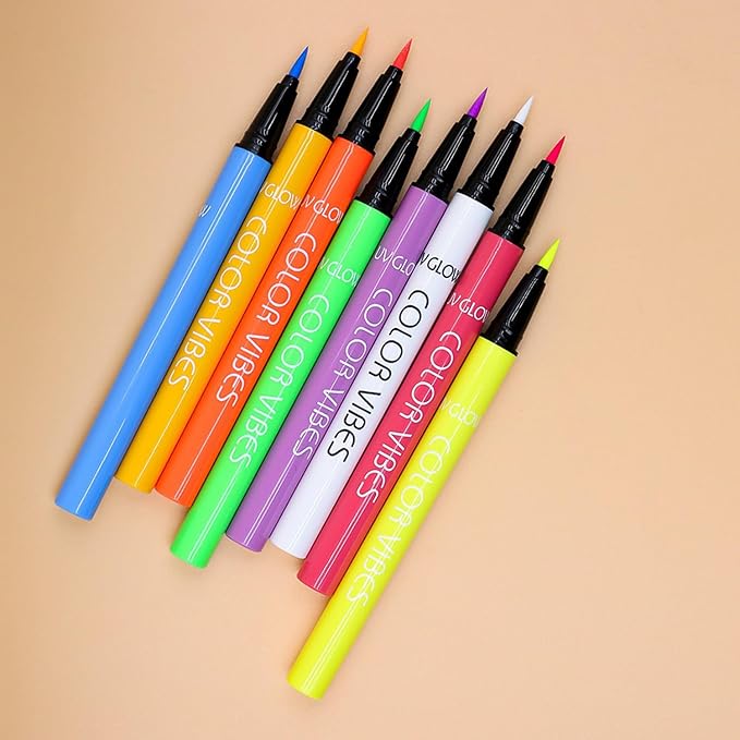 8 Color UV Neon Glow Waterproof & Long-Lasting Liquid Eyeliner for Party & Rave - Glows Bright Under Blacklight(Liquid)