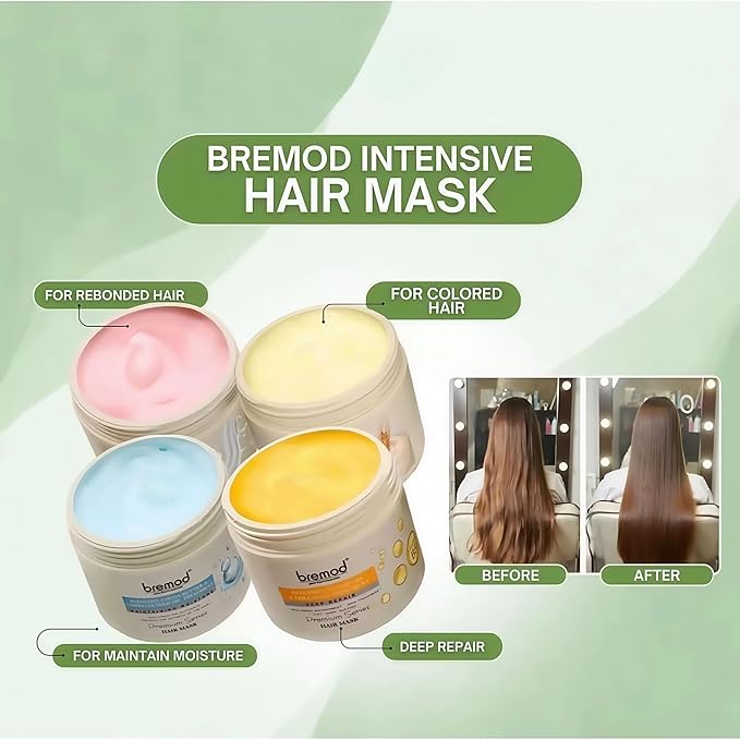 Bremod Performance Vitamin B5 & Collagen Hair Mask Deep Repair Treatment for Dry, Damaged Hair Strengthens, Moisturizes, Boosts Volume, Creates Soft, Workable Hold 16.9 Fl Oz