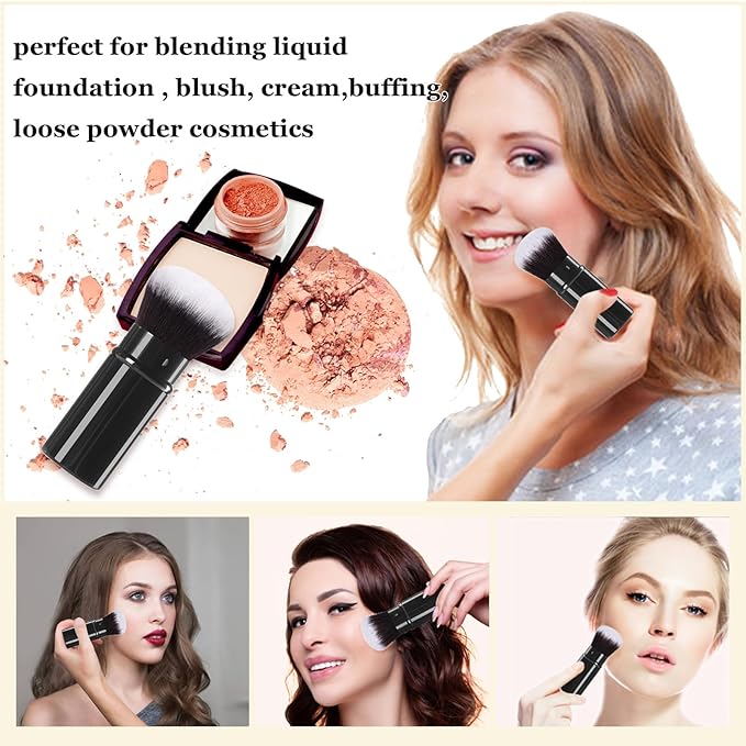 Keriloo Retractable Makeup Brush,Travel Kabuki Powder Makeup Brush Face Blush Brushes for Blending Liquid, Foundation, Blush, Bronzer, Buffing, Sunscreen,Flawless Cosmetics
