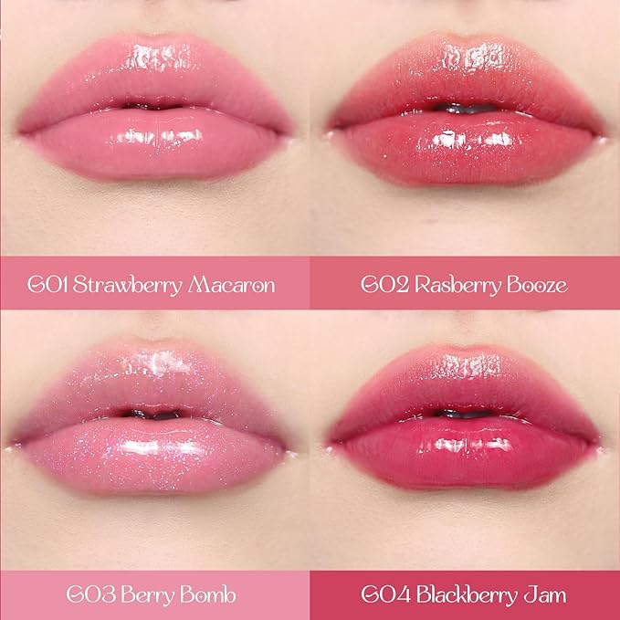 Flower Knows Violet Strawberry Rococo Glowy Lip Gloss G01+G02 +Hair Clips Set