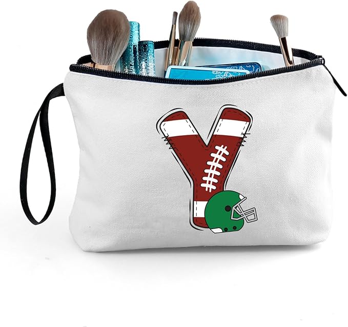 ARIOSEY Football Initial Birthday Graduation Gifts Cosmetic Travel Toiletry Bags Football Accessories Party Favors for Women Girls Daughter Niece Team Coach Friends -Y