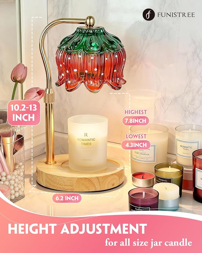 Strawberry Candle Warmer Lamp Height Adjustable, Lotus Strawberry Flower Lamp for Yankee Village Candles, Cute Candle Lamp with Timer & Dimmable, Birthday Christmas Gifts for Women Mom Adult