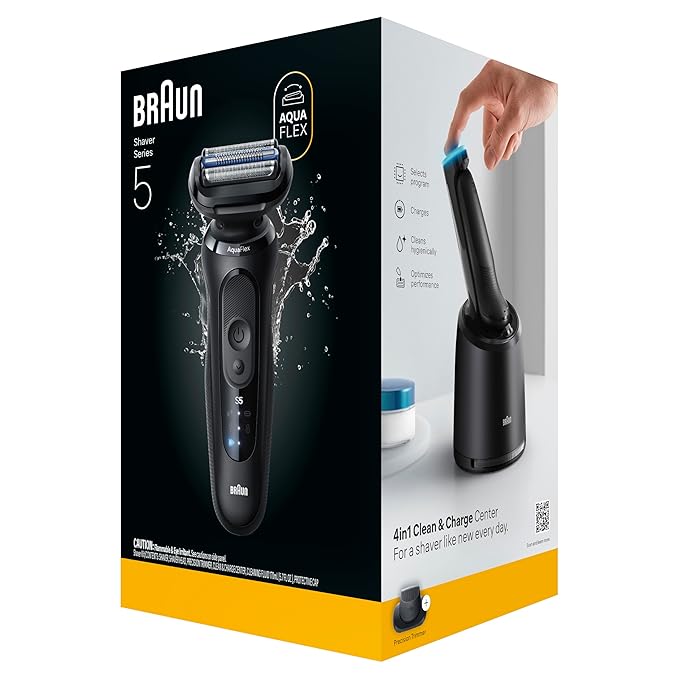 Braun Electric Razor for Men Series 5, Electric Shaver, Precision Trimmer, Extra Shaver Head, 4-in-1 Clean & Charge Center, S5 5165ps
