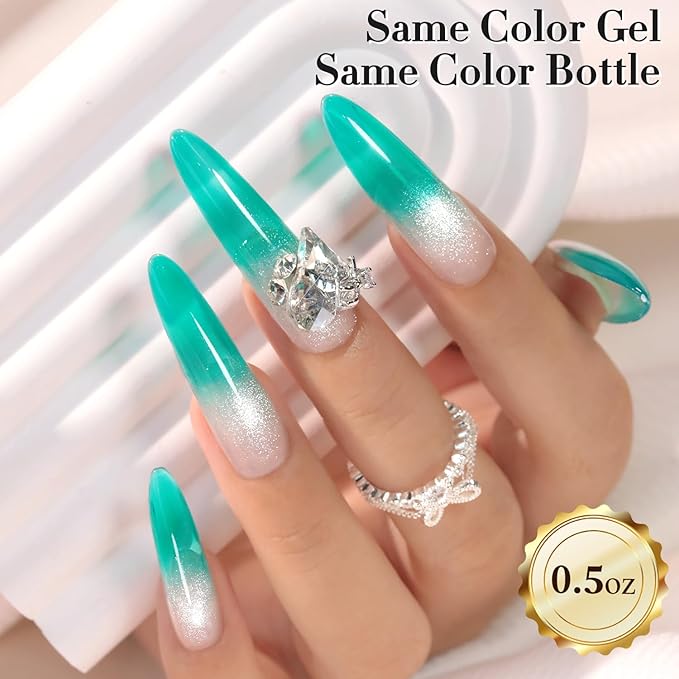Double Rhythm 0.5 Oz Jelly Gel Polish Same Color Same Bottle Sheer Neutral Natural Light Milky Pastel 15ML Translucent Polish Art DIY at Home (Teal-A1636)