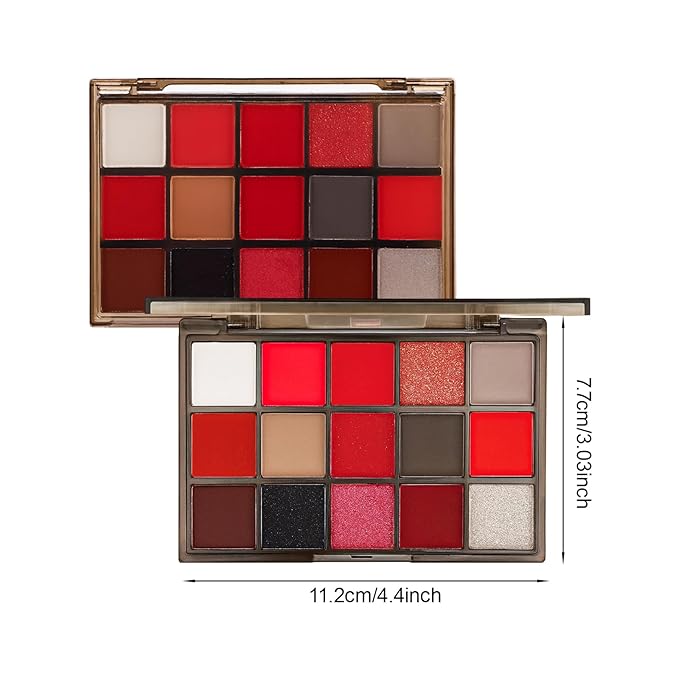 Erinde Red Eyeshadow Palette, 15 Colors Burgundy Gray Silver Eye Shadow Pallet, Matte, Shimmer, Glitter & Metallic, Highly Pigmented Blendable Makeup Kit for Halloween Costume, Cosplay & Party Looks