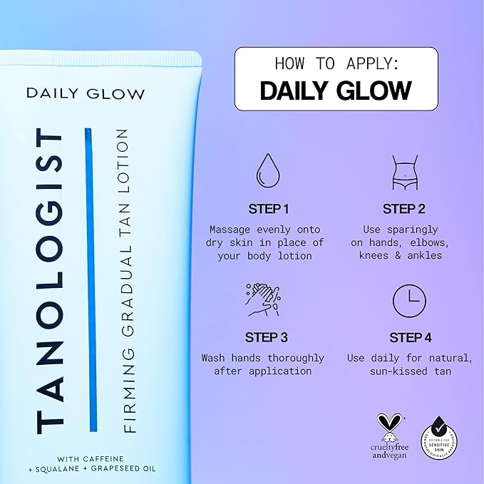 Tanologist Firming Daily Glow - Medium/Dark - Toning & Firming Gradual Tan Lotion - Natural, Sun Kissed Glow - Daily Tanning Lotion with Caffeine, Squalane & Grapeseed Oil - 8.45 fl oz