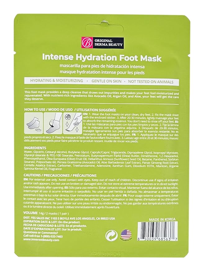 Innerest Original Derma Beauty Foot Mask 6 Pairs Shea Butter + Avocado Moisturizing Foot Mask Body Exfoliator Callus Remover Foot Bath Pedicure Supplies