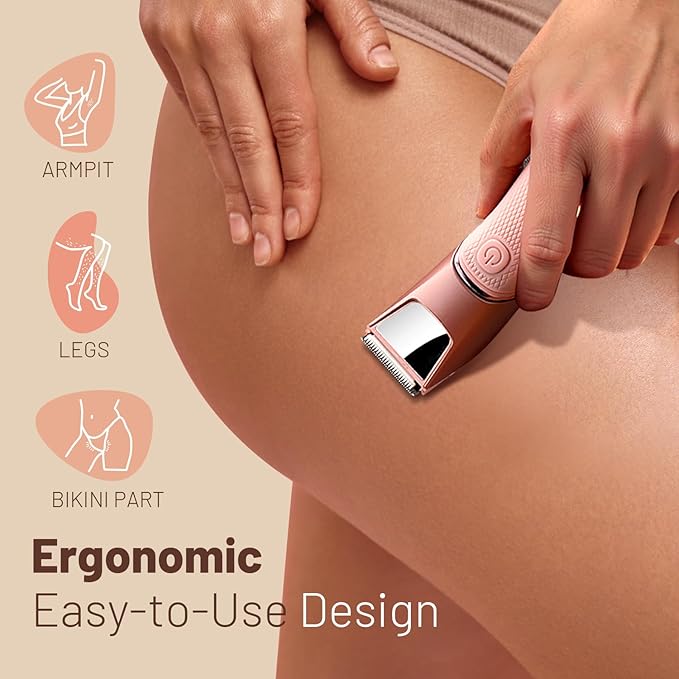 Bikini Trimmer for Women: Mirror Electric Shaver for Body Pubic Hair with LED Light, IPX7 Waterproof Portable Lady Facial Razor with Ceramic Blade,Rechargeable Body Groomer for Leg,Arm,Underarm