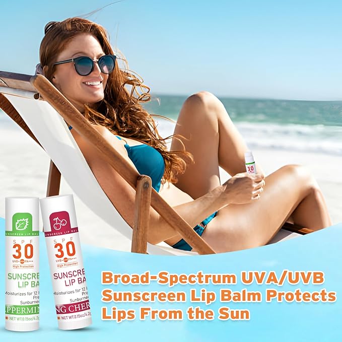 VISRIE SPF 30 Lip Sunscreen, SPF Lip Balm Travel Size 16 Pack, Hydrating Lip Balm Bulk with Vitamin E and Coconut Oil- 8 Flavors
