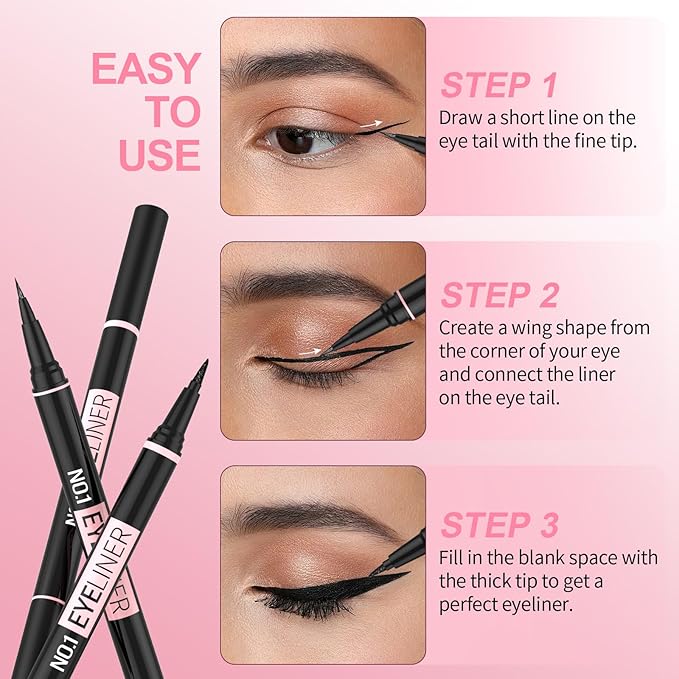 iMethod Liquid Eyeliner - Waterproof Eyeliner 2-in-1 Dual-Ended Eye Liner with Precise Brush-Tip and Thick Tip, Black Liquid Liner Pen, Matte Finish, Long Lasting, Smudge-proof, Transfer-proof, Black
