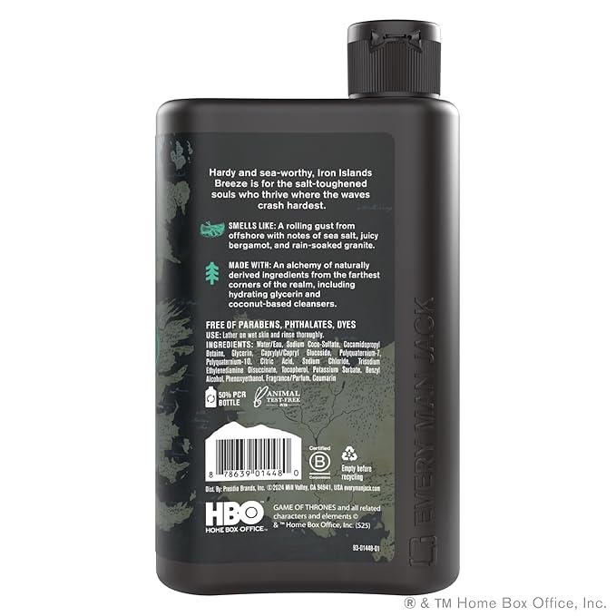 Every Man Jack Game of Thrones Collectors Body Wash - Clean Ingredients - Iron Islands - Storm Wake Scent - 13.5 oz (Pack of 2)