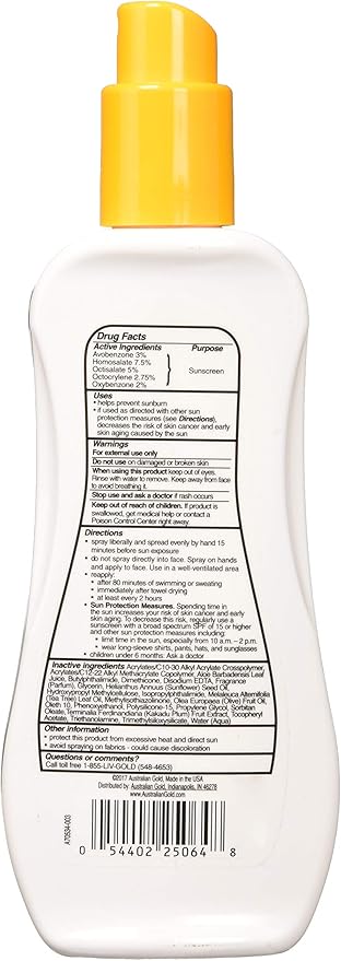 Australian Gold Spray Gel Sunscreen SPF 30, Clear 8 oz