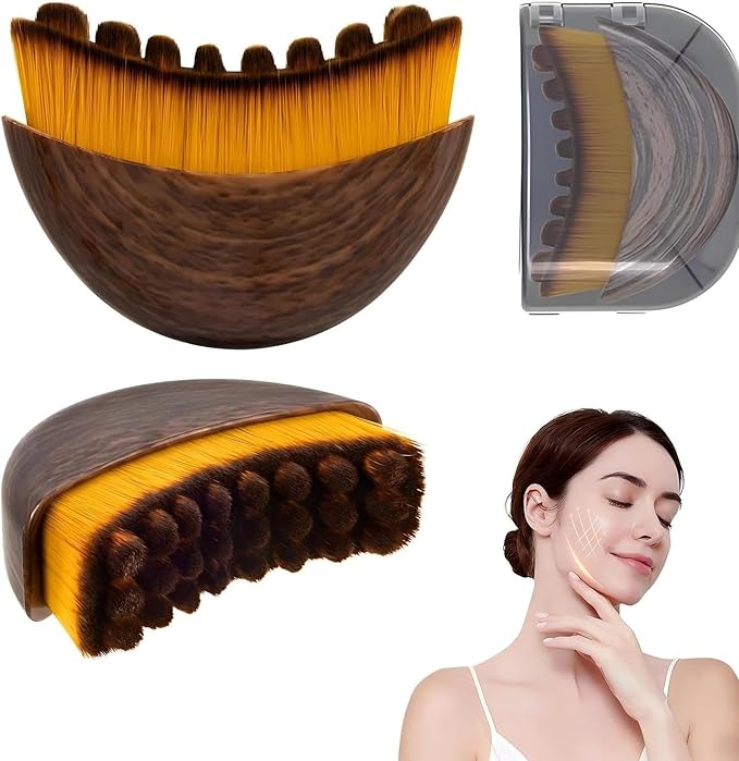 2 PCS Facial Lymphatic Contour Brush – Ergonomic Dry Brush for Face, Jawline & Chin Sculpting, Lymphatic Massage, Skin Lifting, Anti-Puffiness & Glow