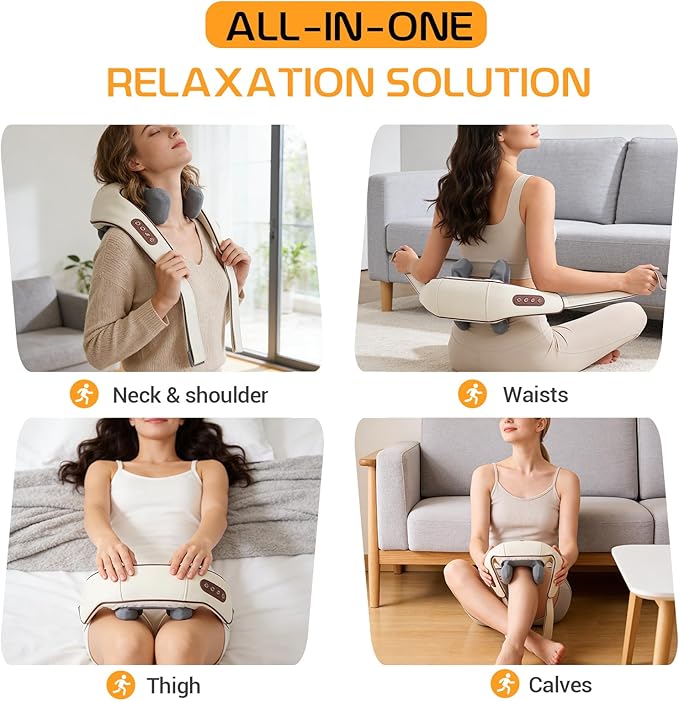 Neck Massager with Heat,Cordless Therapexa Neck & Shoulder Massager,6D Deep Kneading Shiatsu Massager for Back,Shoulder & Leg Pain Relief(Upgraded 8D,Grey)