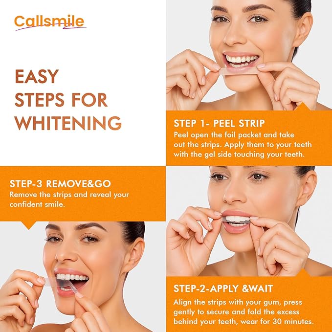 CALLSMILE Whitening Strips for Sensitive Teeth: 16 Treatments Gentle Whitening | Enamel-Safe 6% Hydrogen Peroxide | No-Residue Strips for Coffee & Tea Stains, Citrus