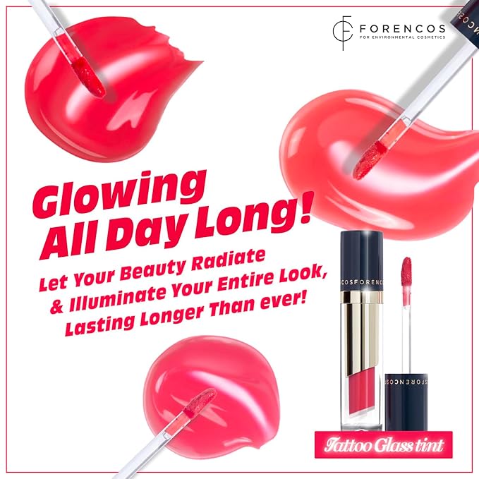 FORENCOS Tattoo Glass Lip Gloss Tint, Korean Glossy Tint/Stain, High Pigmentation, Glasting Shine, Long Lasting, Moisturizing, Lightweight, Non-Sticky Formula (06 FRANC)