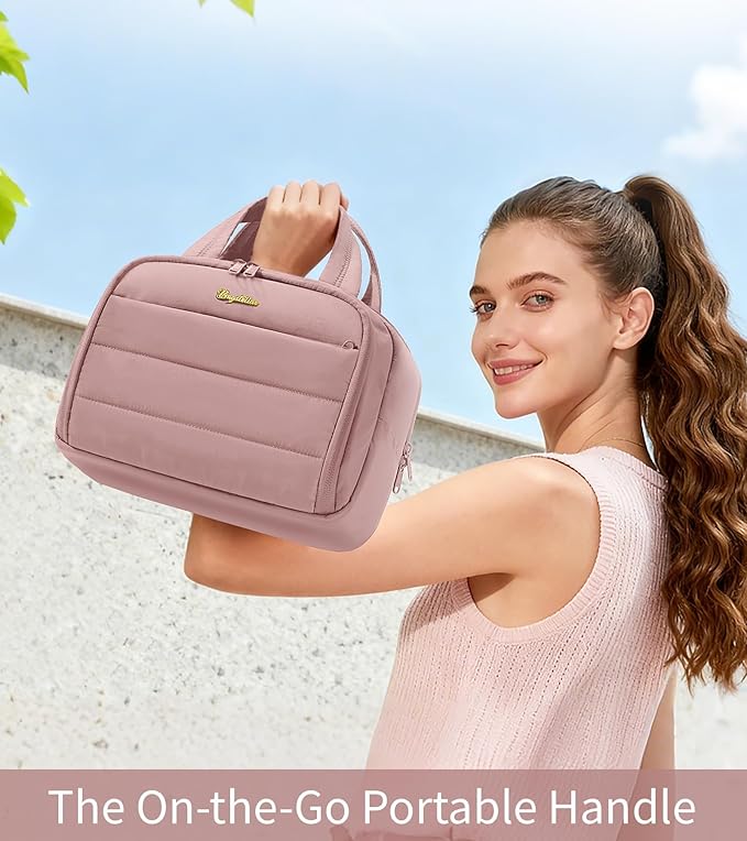Bagstellar Travel Toiletry Bag, Lightweight Wide-open Large Puffy Toiletry Bag for Women, Quilted Makeup Bag Organizer Water-resistant Cosmetic Bag with Handle for Toiletries, Essentials, Accessories