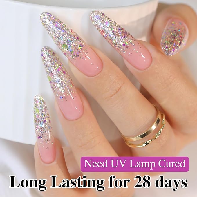 Double Rhythm 0.5Oz Glitter Gel Polish Shimmer Reflective Color for Nail Art Salon DIY Soak Off 15ml Nail Lamp Gel Polish at Home (Rainbow Gold-B1054)