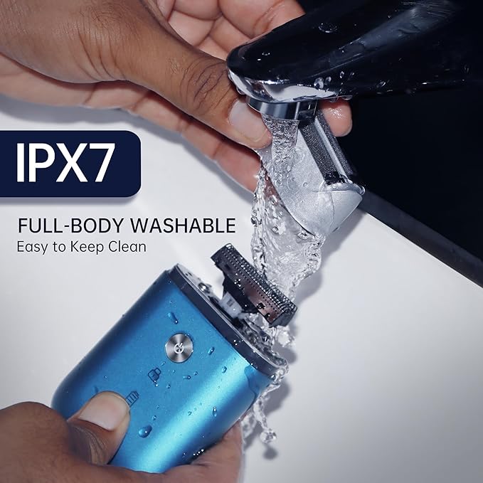 Portable Electric Razor for Men with 8,000 RPM Dual Floating Blade, 1H Charge for 60 Days, Type-C, IPX7 & Anti Pinch, Design for Daily/Travel Use, Electric Foil Shavers for Face, Navy