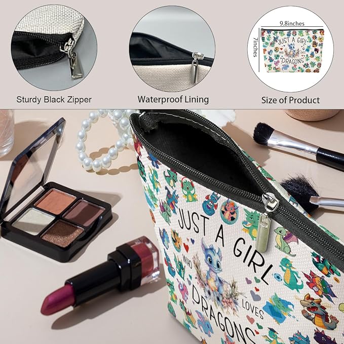 A Girl Loves Dragons Dragon Gifts Dragon Stuff Dragons Decor Cosmetic Bag Anniversary Graduation Christmas Birthday Makeup Bag Funny Friendship Gifts for Women Animal Lovers Sister Bestie Best Friend