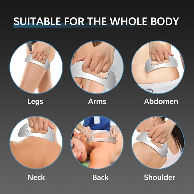 Gua Sha Massage Tool with Handle (Stainless Steel) ,Body Muscle Massage Scraper Tools,Larger Fascia Guasha Scraping Metal Tool for Back Neck Face Leg