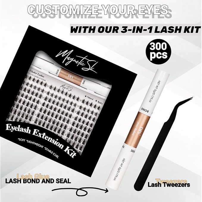 Lash Clusters 300pcs Manga Lash Extension Kit 10-18mm Cluster Eyelash Extensions Natural Lash Individual Lashes -M33-Natural