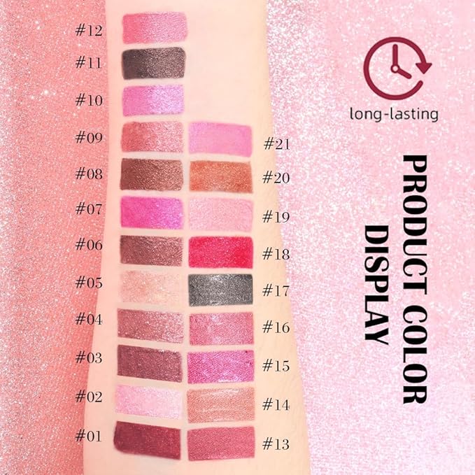 evpct Rose Metallic Glitter Lip Liner and Lipstick Combo Lip Gloss Stain Set Makeup for Women Long Lasting Waterproof 24, Metal Barbie Frosted Metallic Shimmer Glossy Iridescent Liquid Lipstick 15