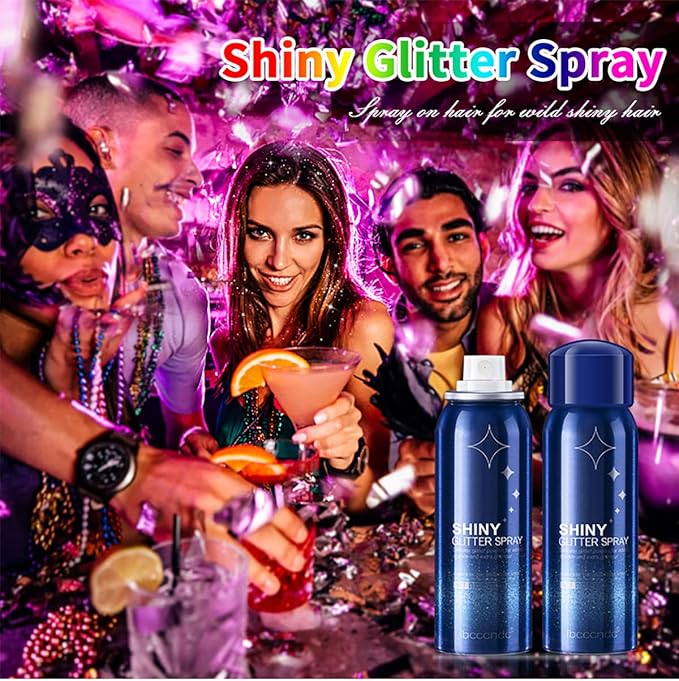 2 Pcs Body Glitter Spray, Perfect Long-Lasting Shiny Hair and Clothes Glitter Spray for Stage Makeup, Festival, Rave Prom.
