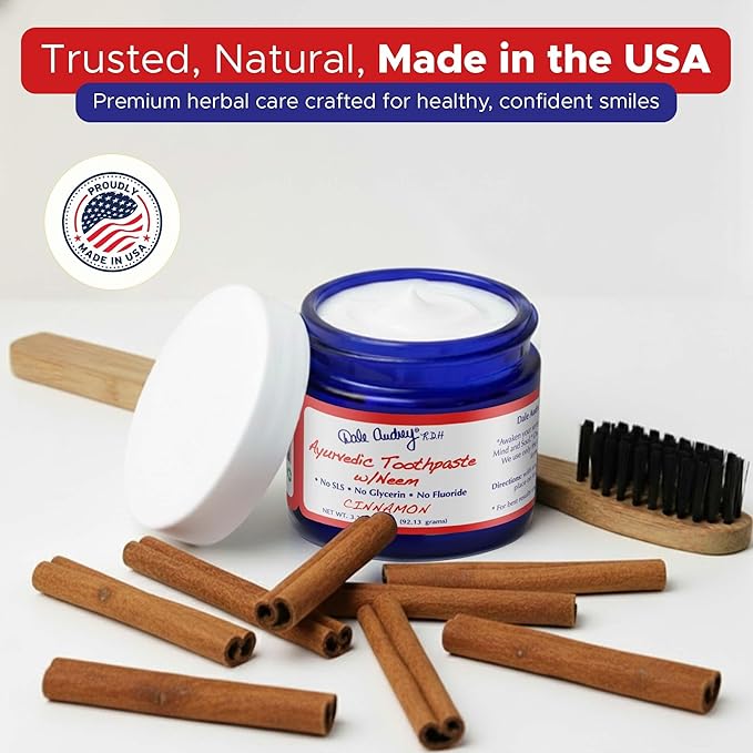 Dale Audrey Ayurvedic Mineralizing Tooth Paste, Organic Cinnamon Flavor for Teeth Whitening and Fresh Breath, Enamel Repair Vegan Toothpaste | Natural Toothpaste Fluoride Free-3.25 Oz