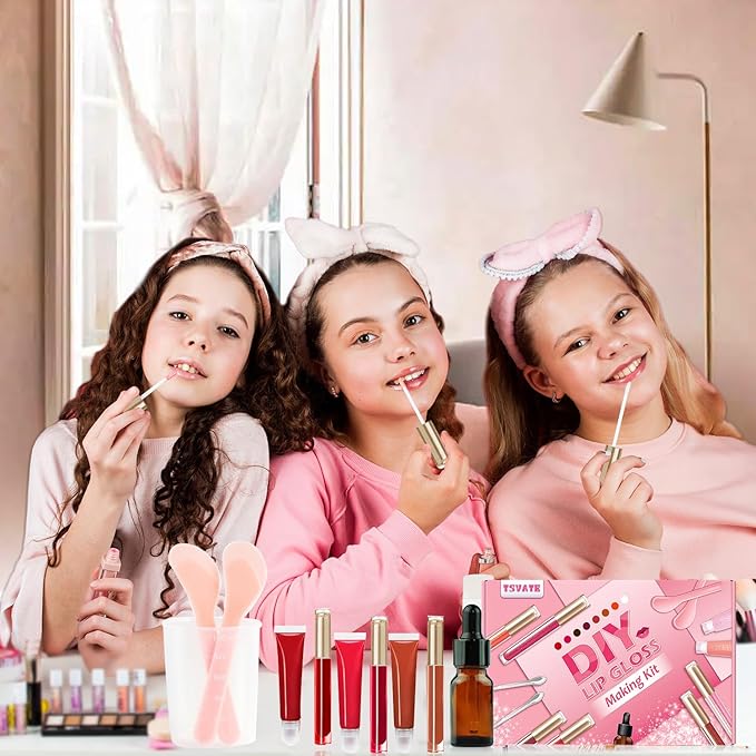 Lip Gloss Making Kit, TSVATE Lip Gloss Kit, Diy Lip Gloss Making Kit, Fun Make Your Own Lipgloss Kids Lip Gloss for Girls, Women, Moisturizing Lip Gloss Base, Jojoba Oil, Lip Gloss Tubes, Gift for Her