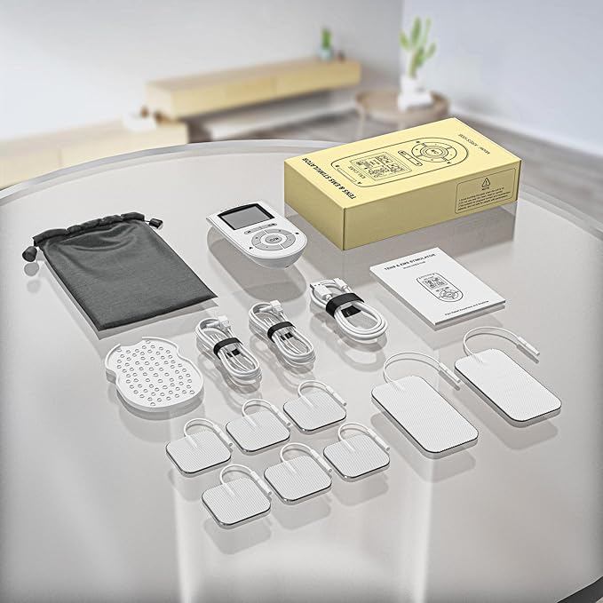 Dual Channel TENS EMS Unit 40 Intensities for Gradual Pain Relief Therapy, 24 Modes Muscle Stimulator, Electronic Pulse Massager with 8 Pads, Dust-Proof Drawstring Storage Bag