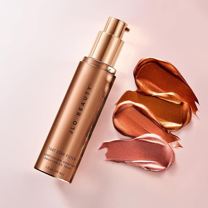 JLO BEAUTY Complexion Booster Highlighter & Bronzer for Face & Body, Lightweight Skin Care Makeup Primer with Vitamin E, Sheer Shimmer Skin Tint for a Dewy Glow, That Star Filter, Warm Bronze, 1 Fl Oz