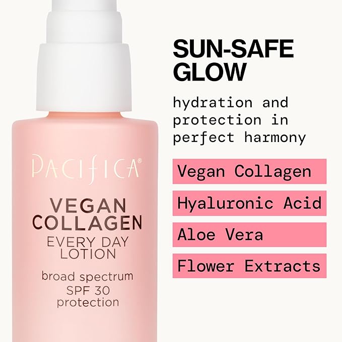 Pacifica Face Moisturizer - Vegan Collagen Face Lotion SPF 30 Broad Spectrum Sunscreen Every Day Face Lotion, UVA/UVB Protection for All Skin Types, Lightweight, Hydrating, Cruelty Free