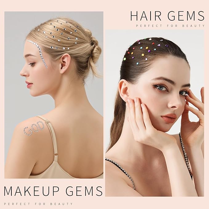 Teenitor Face Gems, 4 Sheets Self Adhesive Rhinstone Stickers, Makeup Face Rhinestones Kit, Stick On Gems for Face, Body, Hair