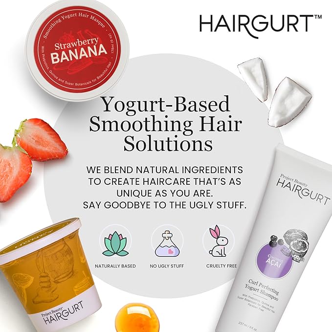 Hairgurt Coconut Acai Curl Perfecting Yogurt Shampoo – Enhances Curly & Wavy Hair – Sulfate-Free, Natural Formula, 8 oz